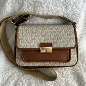 Michael Kors Beige & Brown Logo-Print Crossbody Bag